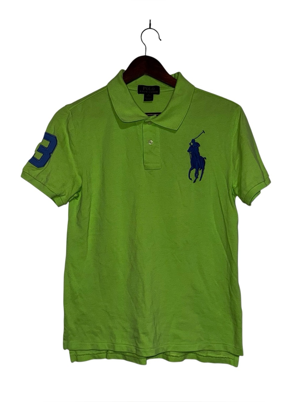Polo Ralph Lauren Boys XL 18-20 Big Pony Polo Lime Green Blue Logo